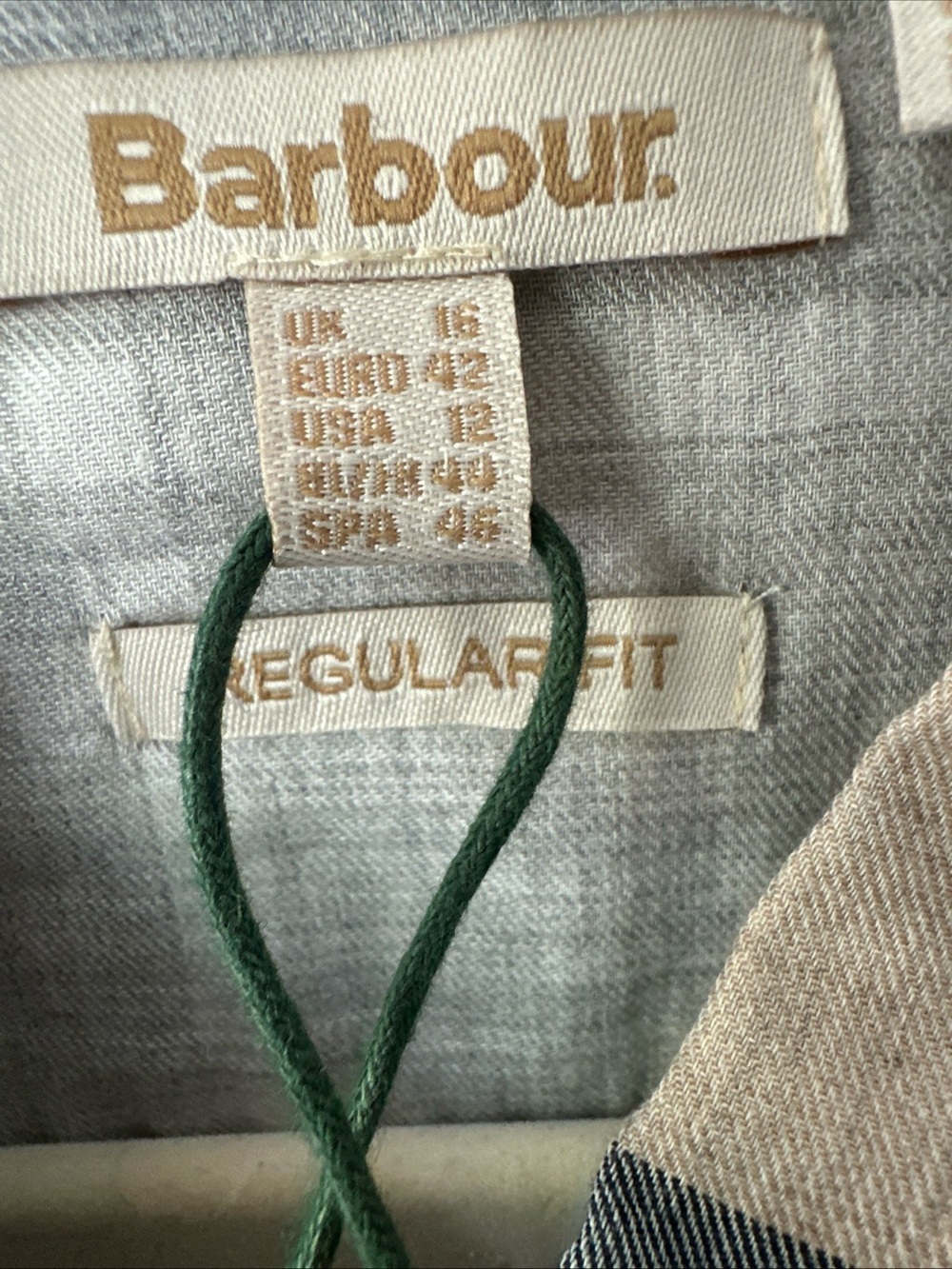 Barbour Bredon Beige & Gray Plaid Button-Up Shirt lightweight size 12 New no tag - Picture 3 of 7